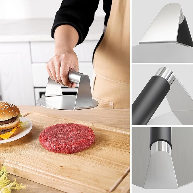 Smash Burger Press with Anti-Scald Handle, Stainless Steel Burger Press, Hamburger Press for Griddle, Bacon Press, Grill Press, Ground Beef Patty Press