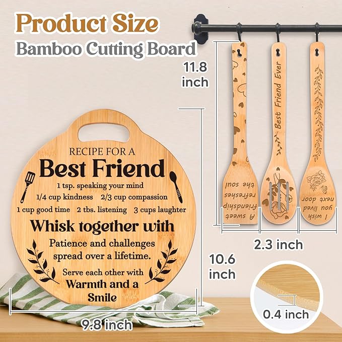 Best Friend Birthday Gifts for Women - Engraved Bamboo Cutting Board Set, Unique New Year Christmas Birthday Best Friend Birthday Gifts for Women Bestie Bff