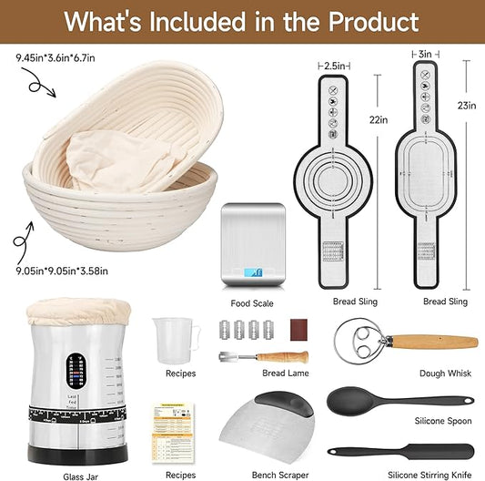 Pro Sourdough Starter Kit- 50oz Large Capacity Sourdough Starter Jar,17 Flavor Recipes,2 Bread Proofing Baskets,Food Scale,Bench Scraper,Bread Lame,Complete Sourdough Bread Baking Supplies