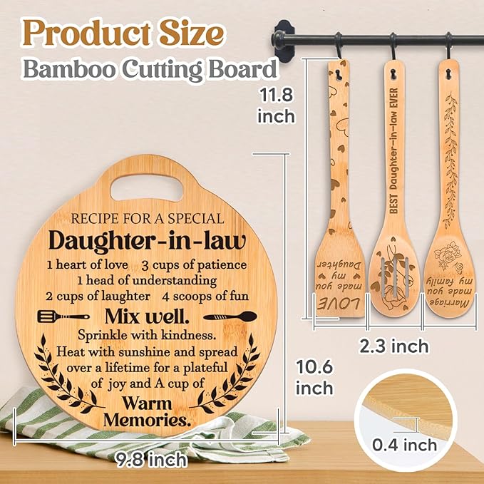 Daughter in Law Gifts - Engraved Bamboo Cutting Board Set, Unique Daughter in Law Birthday Gifts from Mother in Law, Mothers Day Christmas Birthday Gifts for Daughter in Law