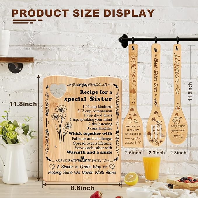YUEYUQIU Sister Birthday Gifts from Sister, Best Friendship for Cutting Board with Utensil Set Present for Soul BFF Friend Mother's Day or Christmas Yellow Cutting Board Set Gift for sister