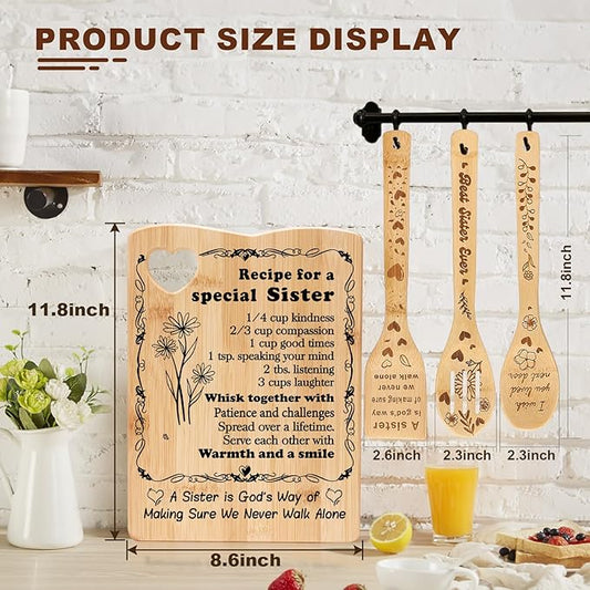 YUEYUQIU Sister Birthday Gifts from Sister, Best Friendship for Cutting Board with Utensil Set Present for Soul BFF Friend Mother's Day or Christmas Yellow Cutting Board Set Gift for sister