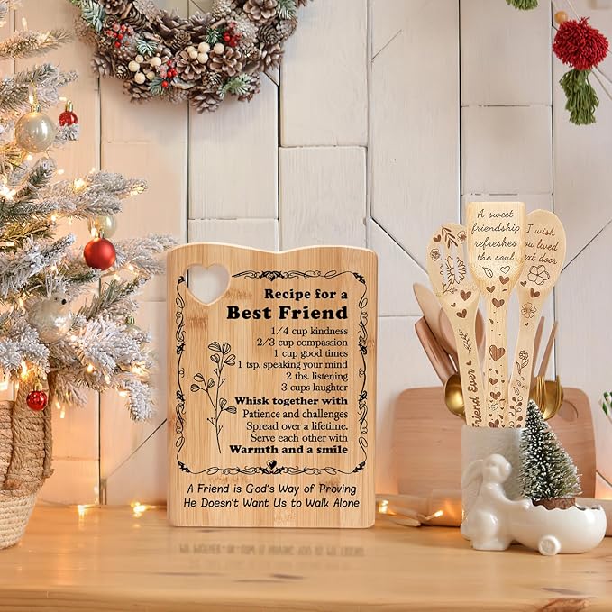 YUEYUQIU Best Friend Birthday Gifts for Women - Friendship Gifts for Women Friends, Ideal Birthday Christmas Gifts for Friend, Best Friend Cutting Board Set Present - Kitchen Decor for Best Friend