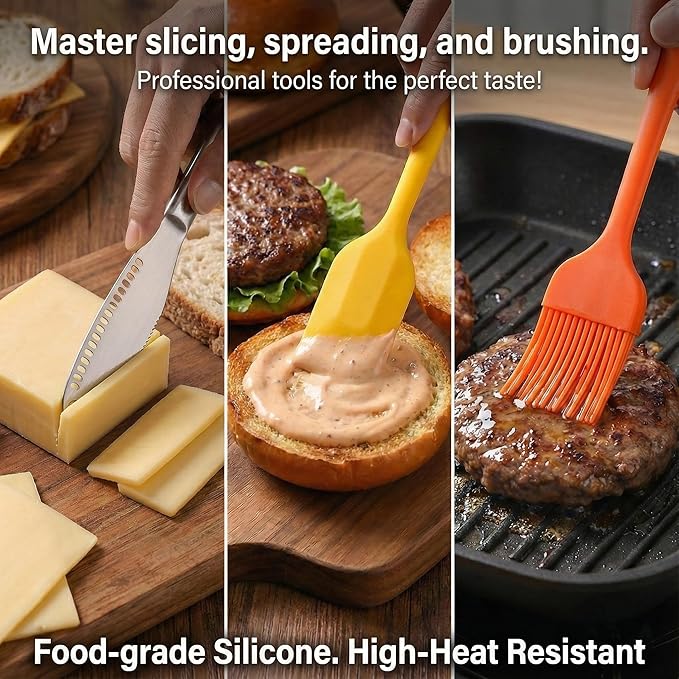 Smash Burger Press Kit - 12pc Stainless Steel Griddle Accessories Set with Scraper, Squeeze Bottle, Wide Spatula, 100 Patty Papers - Professional BBQ Tools for Blackstone Flat Top Grill & Camping