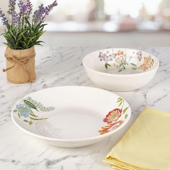 Fitz and Floyd Meadow Floral Set of 2 Serving Bowls, 10.5 inch, 8.5 Inch