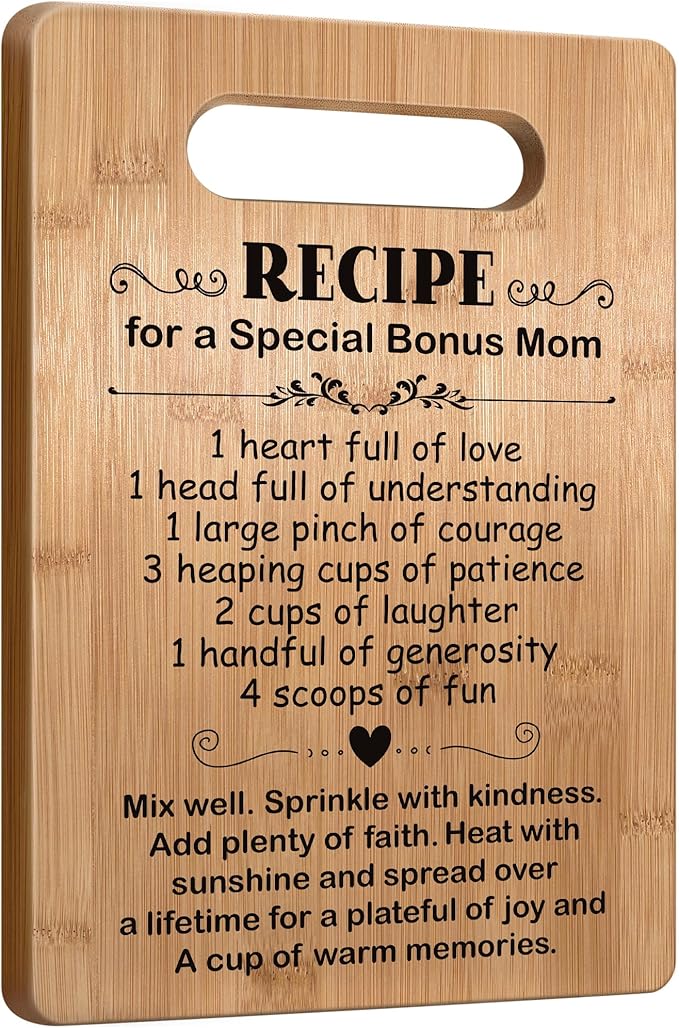 Popular Birthday Gifts for Bonus Mom, Cutting Board Gift for Bonus Mom, Cute Bonus Mom Gifts from Daughter Son, Bonus Mom Gift for Mother's Day