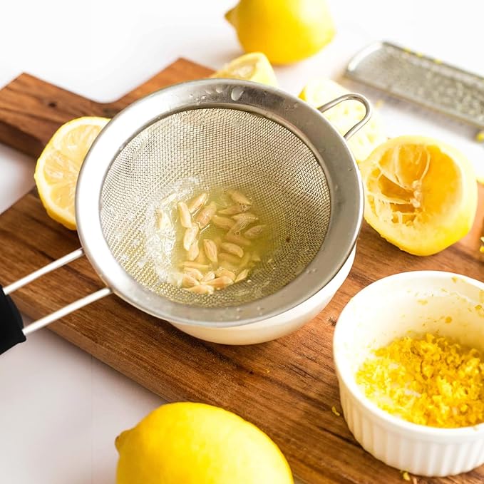 HIC Kitchen Fine Mesh Strainer With Support Handle, Stainless Steel And Silicone Handle, 5-Inch, For Sifting Baking Ingredients, Straining, And Draining Soups And Sauces