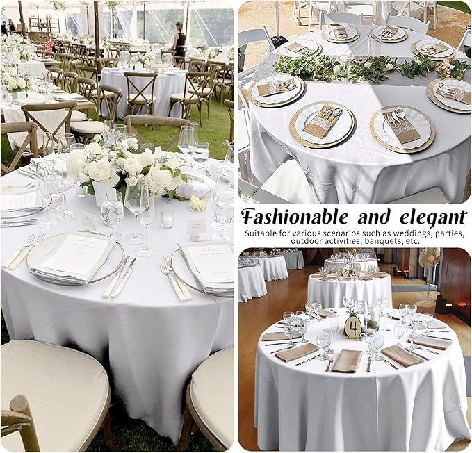 HAISIWLKJ 2 Pack 90 Inch White Round Tablecloth for Round Table Washable Reusable Outdoor Polyester Fabric Decorative Dining Table Cover for Buffet, Camping, Baby Shower, Party