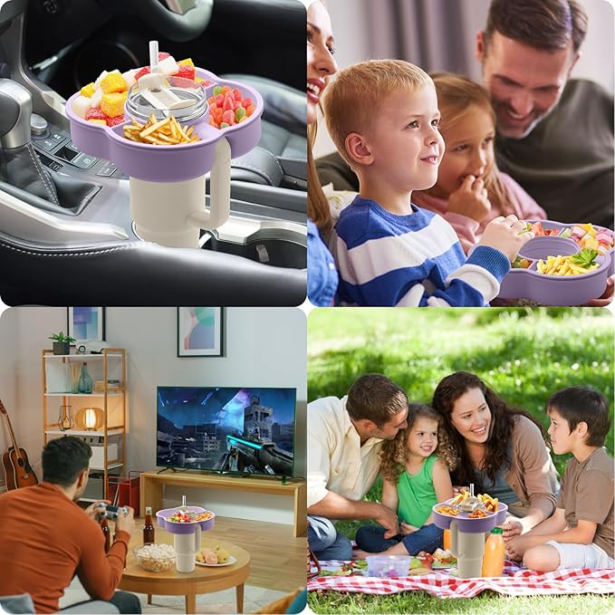 Snack Bowl with Lid for Stanley 30 oz Tumbler with Handle, Silicone Snack Tray Snack Ring for Stanley Cup Accessories, Suitable for Car Cup Holder or Outdoor, Orchid
