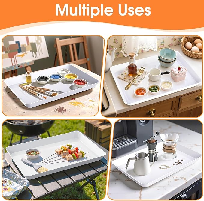 10-Pack Serving Tray, Serving Platter for Parties, Entertaining, Camping & Food Display, Reusable & Stackable Plastic Trays in Kitchen, Rectangular Food Platters for Cookie, Appetizer(White)