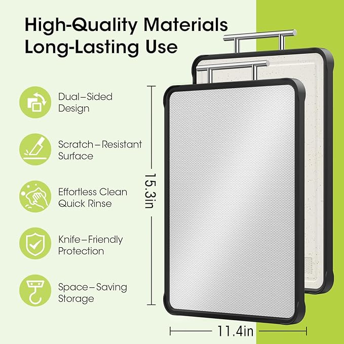 Dishwasher Safe 316 Stainless Steel Cutting Board for kitchen, Double-Sided Pure 316/Wheat Straw PP, Scratch-Resistant Chopping Board with Juice Groove&Grinding Area, Easy to Clean Large Size 16"*11"