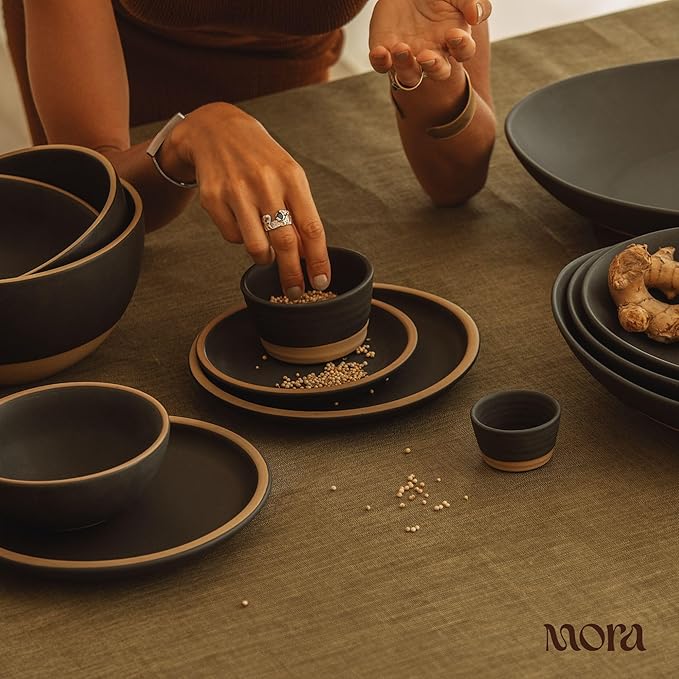 Mora Mini Ramekins Set of 4, 8oz Ceramic Pottery Baking Dishes - Microwave, Oven and Dishwasher Safe - Liquorice