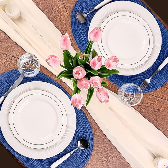 AHHFSMEI Placemats Set of 6 for Dining Table Washable Woven Non-Slip 18x12 inches Placemat Heat-Resistant Durable Table Mats for Dining Table Easy to Clean(Navy Blue)