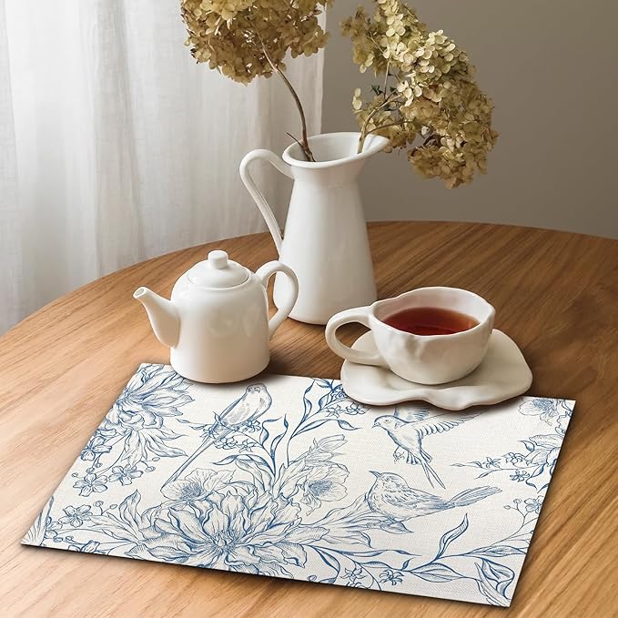 Flowers Branches Rustic Placemats Tablemats Resistant Place Mats Kitchen Decor Dining Decoration for Party, Washable Placemats Set of 4-11