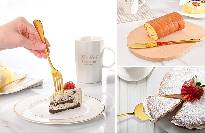 Galaxozent Wedding gifts for Couples, Gold Wedding Cake Knife and Server Set with Forks, Cake Cutting Set, Bridal Shower Anniversary Engagement Present For Mr and Mrs Set of 4