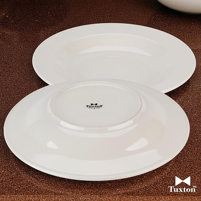 Tuxton China TRE-105 Pasta Bowl, 16 oz., 10-1/2" Diameter x 1-5/8" H, Round, Microwave and Dishwasher Safe, Oven Proof, Fully Vitrified, Ceramic, Reno/Nevada, American White/Eggshell, Pack of 12