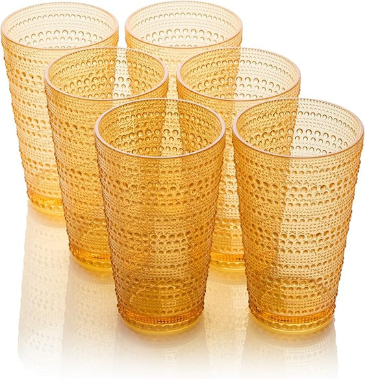 Santa Fe Orange Set of 6 Premium Acrylic Ice Tea Glass 22 oz – Unbreakable Drinkware with Textured Bubble Design, Shatterproof Tumblers for Indoor & Outdoor Use