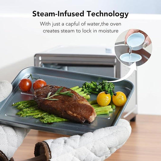 13QT Compact 6-in-1 Steam Oven, Stainless Steel Countertop Convection Oven, Fast Preheat, Air Fry, Bake, Roast, Broil, Reheat & Steam, Perfect for Small Contertop