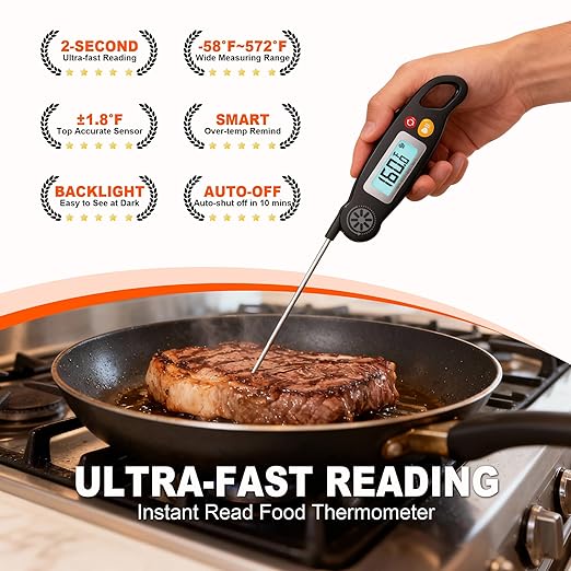 Antonki Meat Thermometer Digital - Instant Read Food Thermometer with Backlight for Cooking Grilling Baking Kitchen Candy BBQ Oil Liquid, Backlit Display, Battery Included