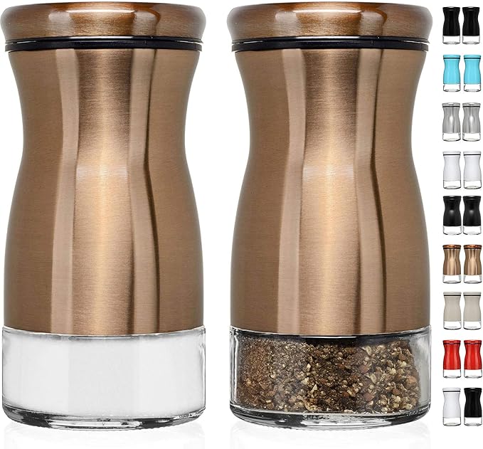 Salt and Pepper Shakers Set with Adjustable Pour Holes by CHEFVANTAGE - Bronze