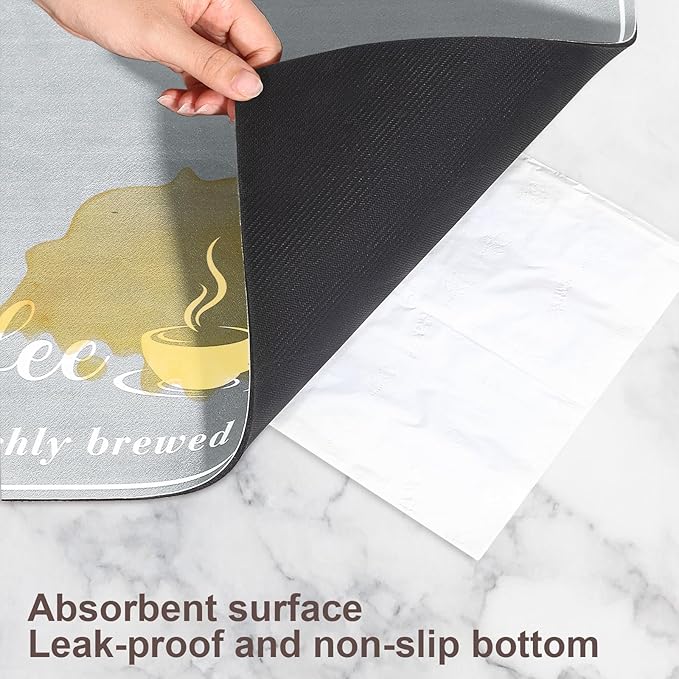 Absorbent Coffee Mat, Fashion Dish Drying Mat for Kitchen Counter Coffee Bar Accessories Espresso Machine Dish Rack 12" x 20" Light Grey