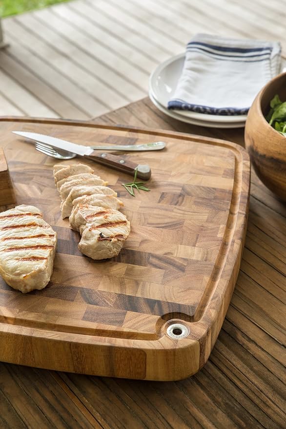 Ironwood Gourmet Acacia Wood Cutting Board With Juice Channel, Carolina Thick Square Chopping Board, 18"