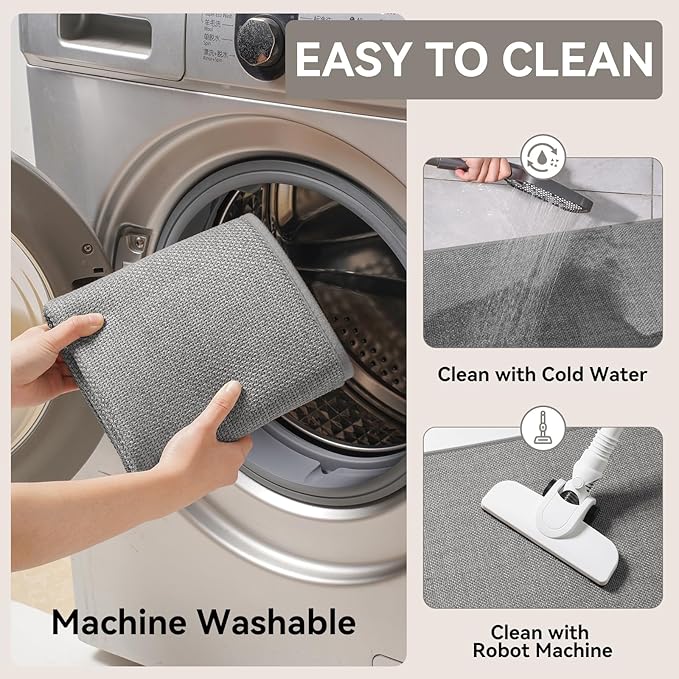 Kitchen Mat Kitchen Rugs Sets of 2 PCS Non Slip Washable, Linen-Like 0.3" Thick Cushioned Absorbent Kitchen Mats for Floor, Mild Anti-Fatigue Sink Laundry Standing Mat, Gray 17"x30"+17"x59"