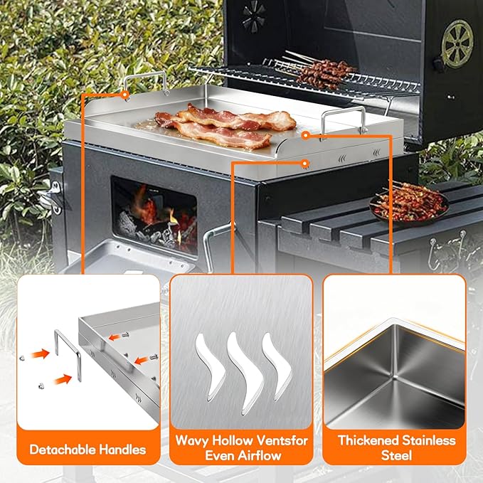 GT GETCO TECH 100% Food Grade Stainless Steel Griddle with Grease Groove, Universal Cooking Griddle for Gas Grill for Tailgating, Camping and Parties, 23＂×16＂