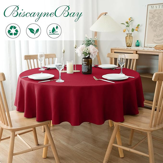 Biscaynebay 2 Pack Textured Fabric Round Tablecloths 70", Red Water Resistant Tableclothes Small Circle Folding Table Covers Linen for Dining, Kitchen, Wedding, Parties etc Machine Washable