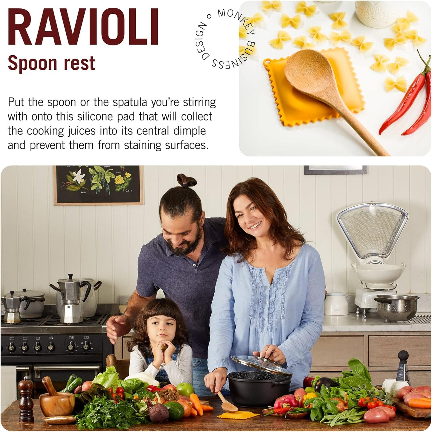 The Original Ravioli-Shaped Spoon Rest | Spoon Rest for Kitchen Counter | Cool and Cute Kitchen Accessories | from a Collection of Different Pasta-Shaped Unique Kitchen Gadgets | by Monkey Business