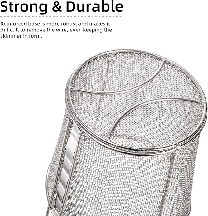 2 Pack Pasta Strainer Basket, Stainless Steel Mesh Spider Strainer with Wooden Handle for Boiling, Kitchen Fine Food Skimmer Deep Fry Basket for Pasta, Noodle, Dumpling, 5.3''D x 5.1''H