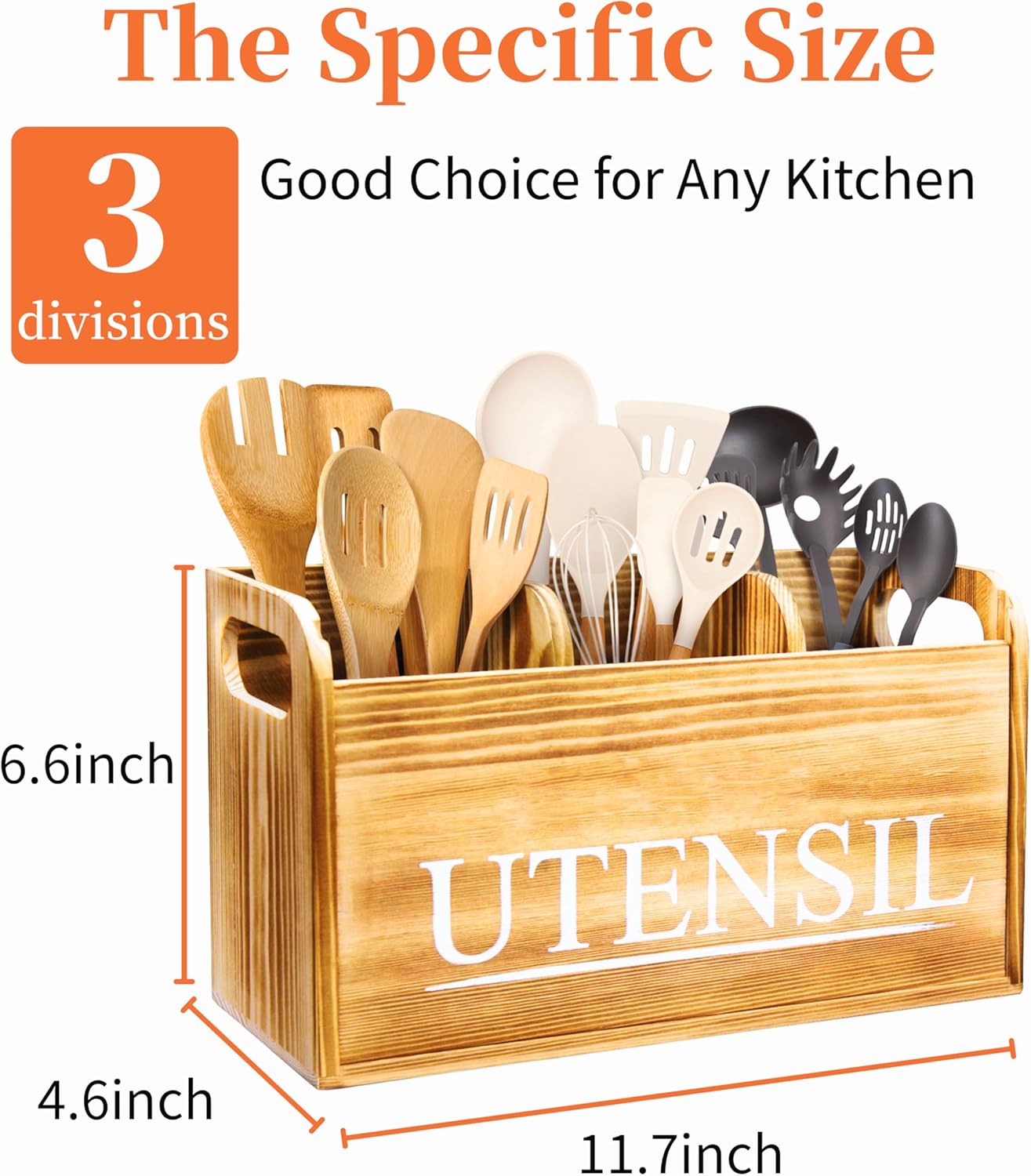 Kitchen Utensil Holder Rustic Large Wooden Utensil Organizer Cooking Tools Storage (Farmhouse Wooden)