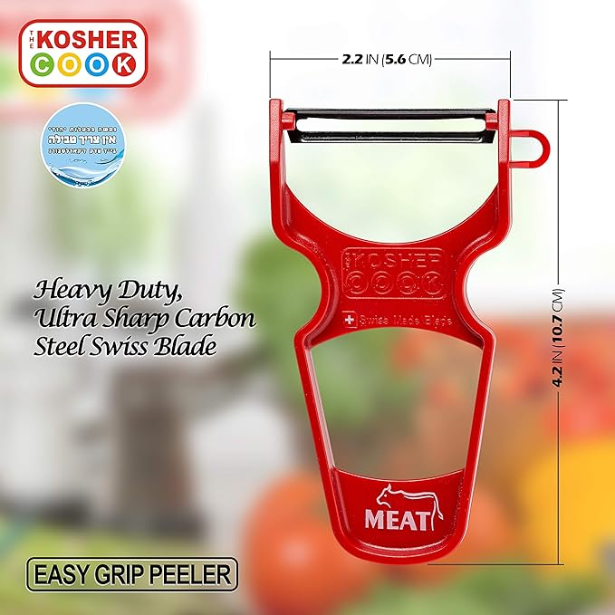 The Kosher Cook Y Vegetable Peeler - Heavy Duty, Ultra Sharp Stainless Steel Blade - Swiss Peeler - Ergonomic Plastic Handle - Color Coded Kitchen Tools - Red