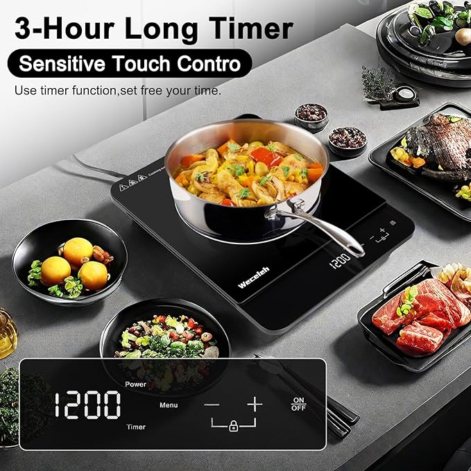 Portable Induction Cooktop Ultra-Thin, Single Burner Induction cooktop, 11 Power Levels, 3h Timer & Child Safety Lock, Low Noise, for Kitchen RV Apartment Countertop, 110-120V, black
