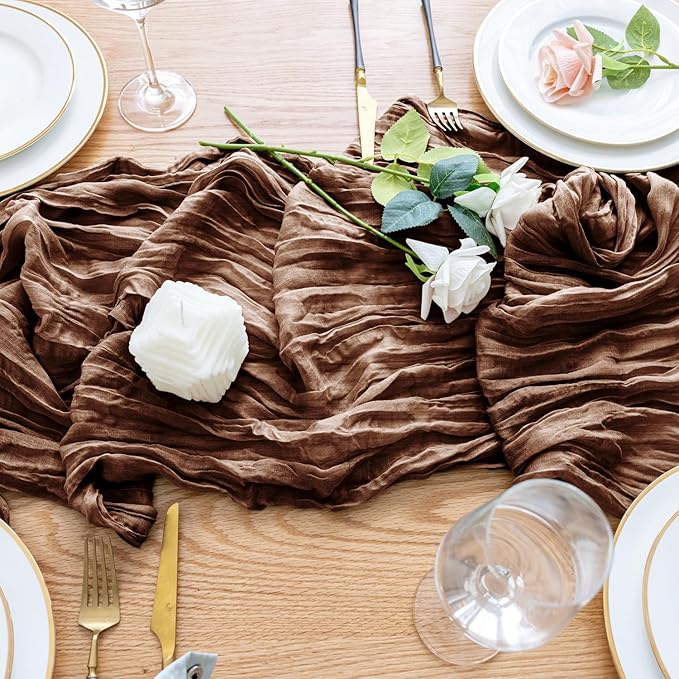 Wokceer Cheesecloth Table Runner Thanksgiving Brown 10FT Boho Gauze Fall Cheese Cloth Table Runner for Party Long Rustic Sheer Table Runners for Baby Bridal Shower Wedding Easter Table Decor