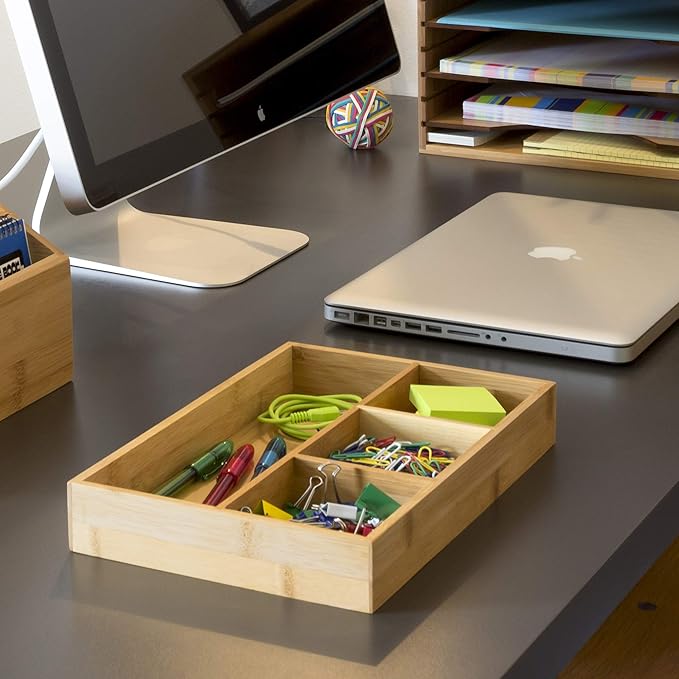 Lipper International 824, Bamboo Wood 4-Compartment Organizer Tray, 11 5/8" x 7 7/8" x 1 3/4"