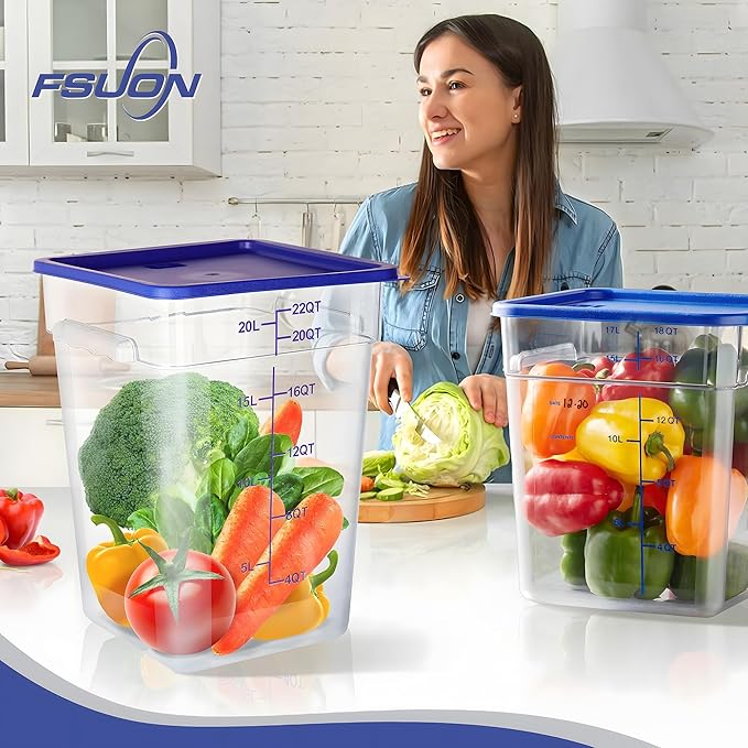 FSUON 4 Pack Clear Food Storage Containers with Lids and Handles Polycarbonate Square Commercial Food Containers, NSF (22Qt)
