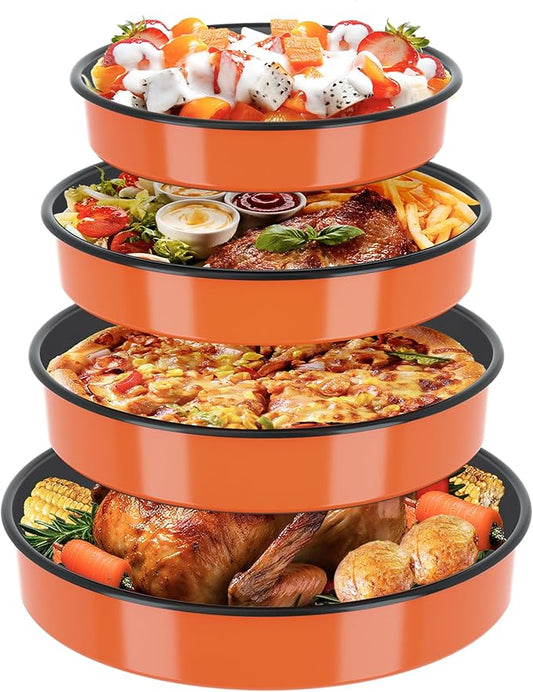 MCCSI Round Roasting Pan Set Bakeware 4 Pack Baking Cake Pans Enamel Casserole Dish 9/10/12/14 Inch Non-Stick Chicken Roaster Oven Dishwasher Safe Mother's Christmas Gift Cookware (Orange)