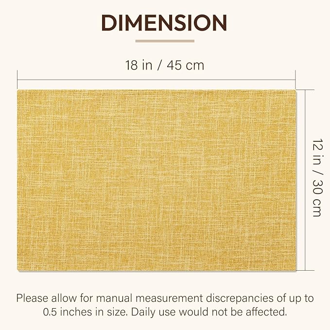 Blue Forest Placemats Set of 8, Dual-Layered Thickened Faux Linen Cloth Place Mats Heat Resistant Machine Washable Wrinkle Free Table Mats Indoor/Outdoor (Yellow)