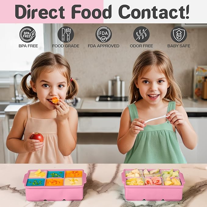 KitchFort Large Silicone Ice Cube Tray (2-Pack), Easy Release 2" Big Ice Cubes - Cocktail, Whiskey Ice Cubes Mold - Ice Trays for Freezer with Lid - Stackable Silicone Ice Tray - Pink