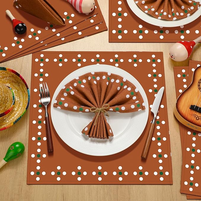 24 Pcs Mexicans Cloth Napkins Bulk Servilleta De Barro Mexicanos Reusable Terracotta Napkins for Cinco De Mayo Table Decoration Birthday Wedding Party Supplies