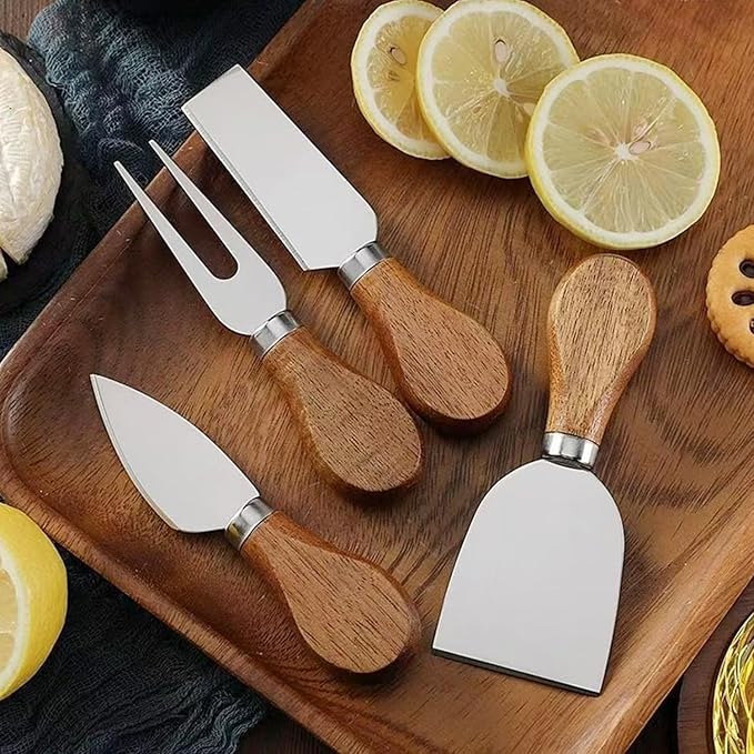 6 Pieces Cheese Knife Set,Cheese Knives Wood Handle Stainless Steel Cheese Slicer Cutter Fork Spreading Cheese Knife Gift Set of 6 Charcuterie Board Accessories for Party Wedding Christmas