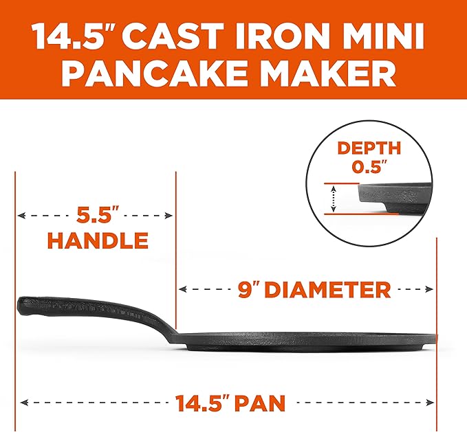 Commercial CHEF Mini Pancake Maker Pan, Pre-Seasoned Cast Iron, Plett Pan with Seven 2.5” Diameter Sections, Works on All Cooktops Including Induction, Outdoor Cookware for Grills, CHCI172