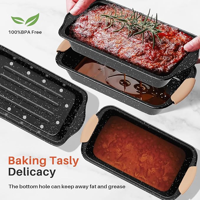 Slow Slog 11-Piece Baking Pans Set, Nonstick Bakeware Sets, Oven Pans for Baking with Silicone Handles, Includes Cookie Sheet, Cake Pans, Loaf Pan, Pizza Pan, Muffin Pan, Khaki&Black