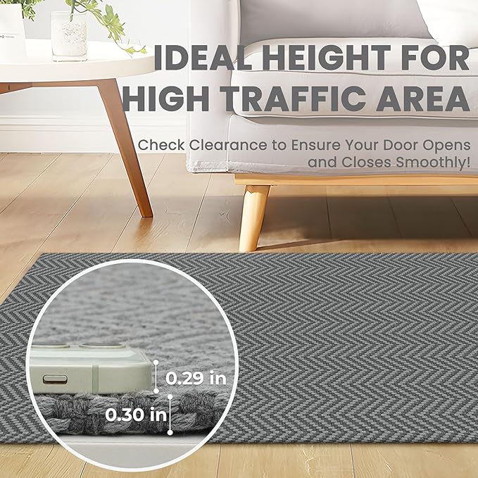 Small Area Rugs 2x3 Ft Washable Rugs for Entryway Non Slip Kitchen Mat Cotton Woven Door Mat Indoor Entrance Front Door Rugs for Foyer Bathroom Kitchen, Charcoal Gray/Gray