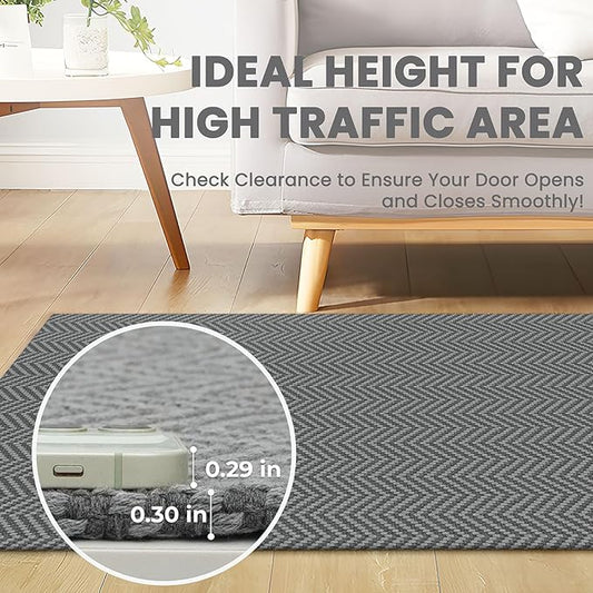 Small Area Rugs 2x3 Ft Washable Rugs for Entryway Non Slip Kitchen Mat Cotton Woven Door Mat Indoor Entrance Front Door Rugs for Foyer Bathroom Kitchen, Charcoal Gray/Gray