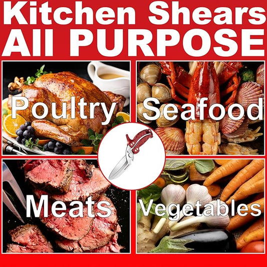 Heavy Duty Poultry Shears Scissors,Kitchen Shears for food Heavy Duty,Kitchen Scissors All Purpose,Chicken,Fish,Meat,Easily Separable for Thorough Cleaning,Dishwasher Safe.