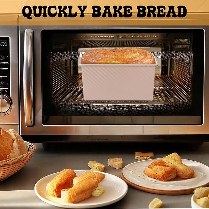 Tobeelec 2 Pcs Pullman Loaf Pan with Lid, Non-Stick Rose Gold Bread Loaf Pans for Homemade Bread 1 lb Carbon Steel Bread Toast Box with Cover for Bakeware Bread Toast Oven Baking