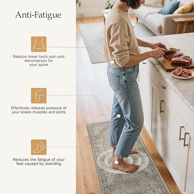 GENIMO Kitchen Mats for Floor, 2PCS Kitchen Rugs Non Slip Washable, Waterproof Anti Fatigue Mat, Comfort Standing Runner Rug for Sink, Office, Laundry, Home, 17.3"x47"+17.3"x30", Brown