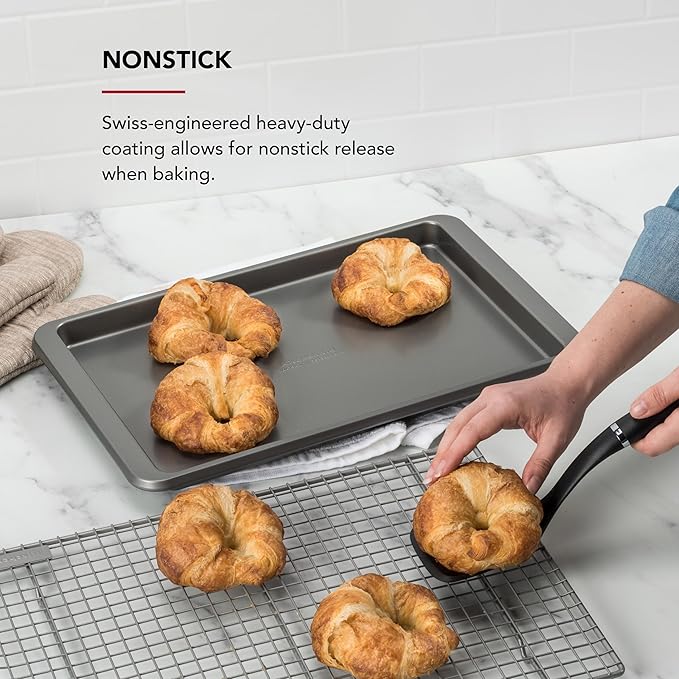 KitchenAid Premium Aluminized Steel Baking Sheet, Nonstick, 10x15 Inch, Contour Silver (Pack of 6)